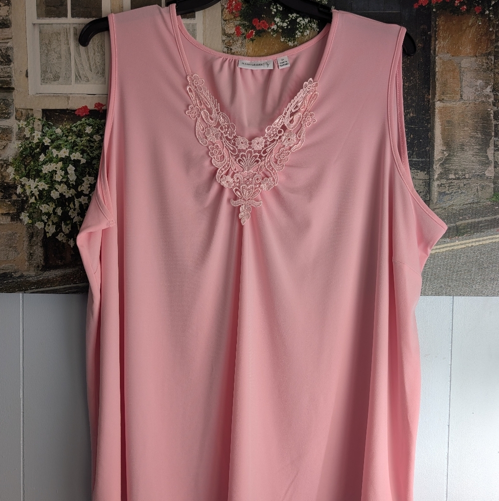 Susan Graver Pink Sleeveless Top with Lace Detail